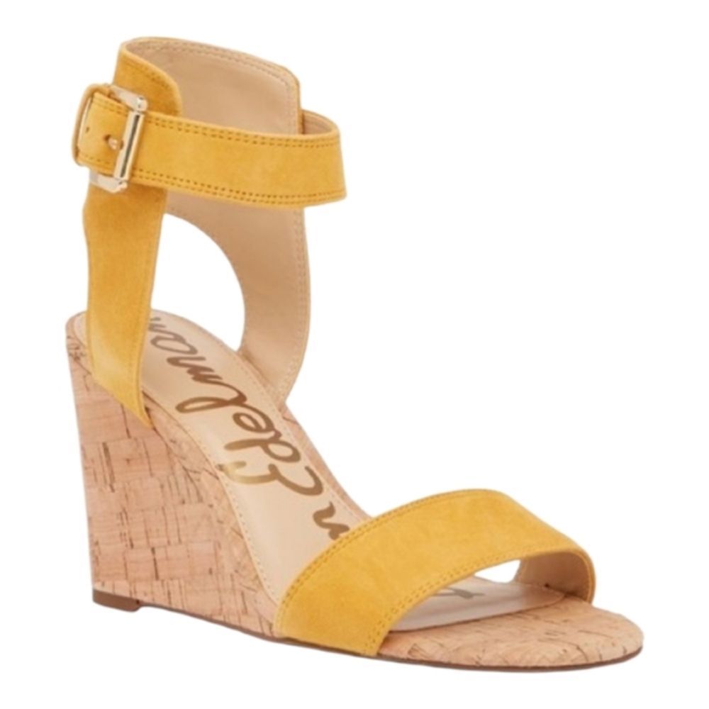 Sam Edelman Mustard Yellow Suede Willow Strappy Cork Wedge Sandals Size 8